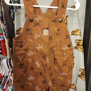 Carhartt Brown Printed Kids Shortalls with Yellow and White Tool Motifs